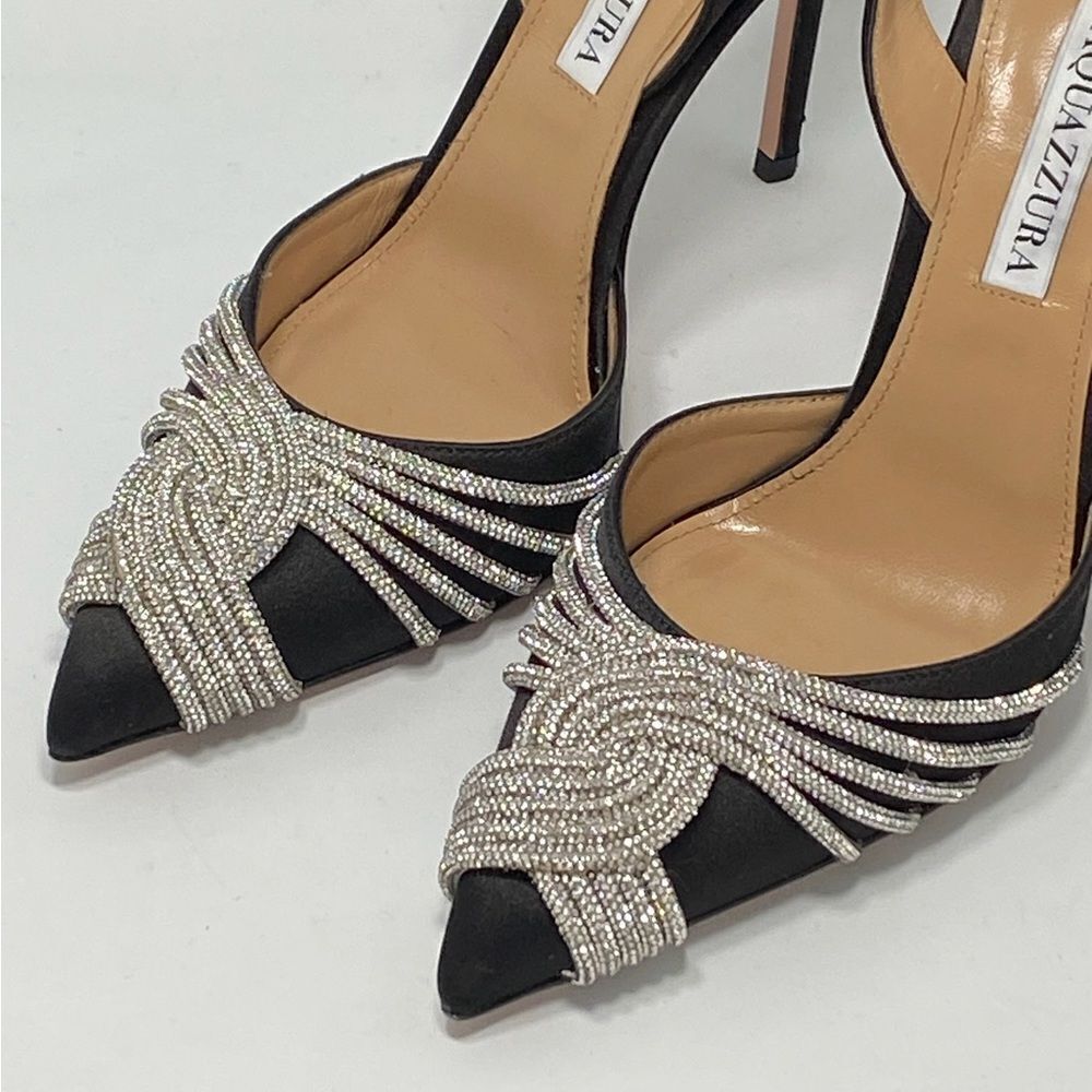 Aquazzura Gatsby Crystal-Embellished Satin Pumps size 37 - Picture 8 of 14